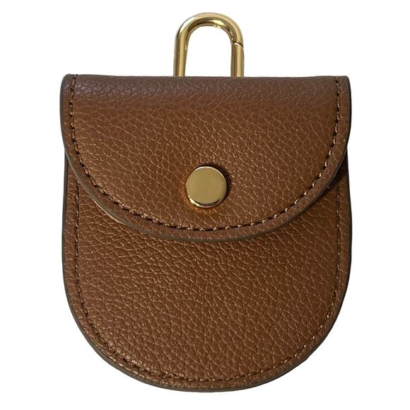 Anne Klein Brown Faux Leather Coin Purse Engraved Gold Clasp Keychain Charm - Picture 1 of 3